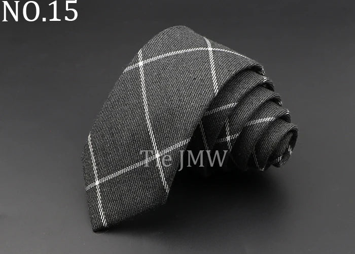 Men's 6cm Handmade Cotton Skinny Tie – Grey Plaids, Solids, & Stripes