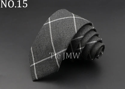 Men's 6cm Handmade Cotton Skinny Tie – Grey Plaids, Solids, & Stripes