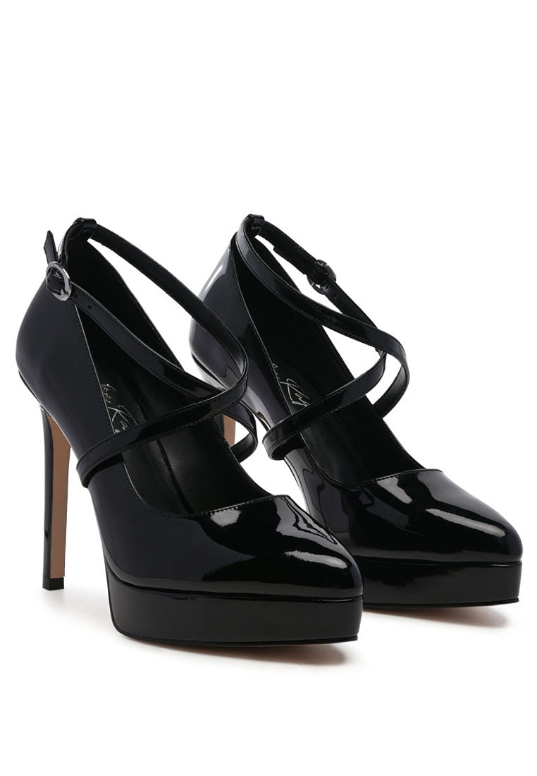 Pixie Dust Patent Faux Leather Cross Strap Pumps