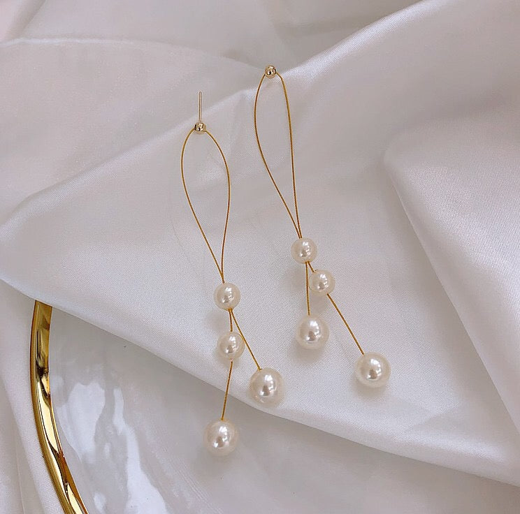 Folded Long Tassel with Pearls Earrings