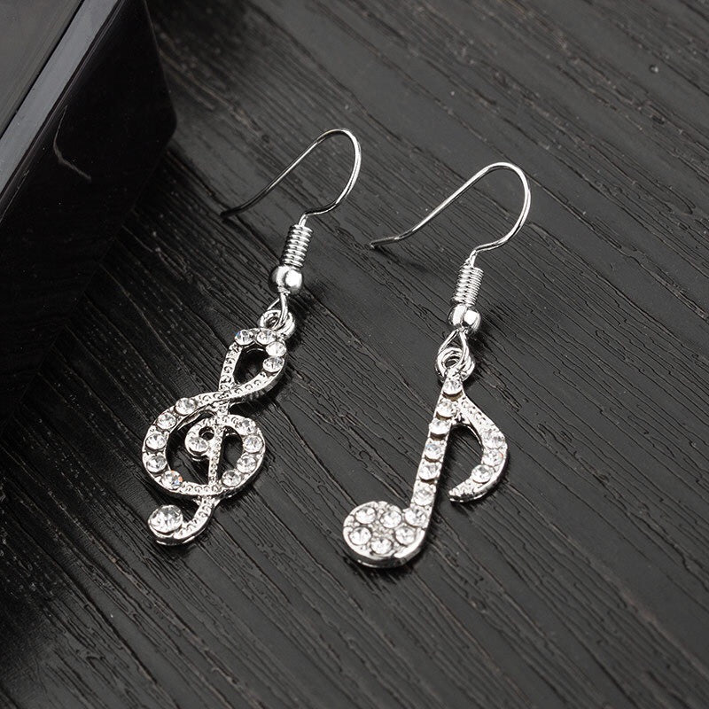 Asymmetric Shining Rhinestone Music Notes Earrings