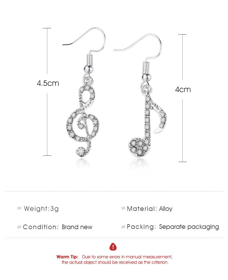 Asymmetric Shining Rhinestone Music Notes Earrings