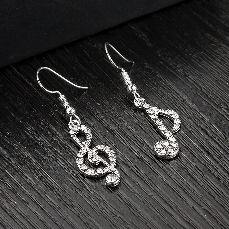 Asymmetric Shining Rhinestone Music Notes Earrings