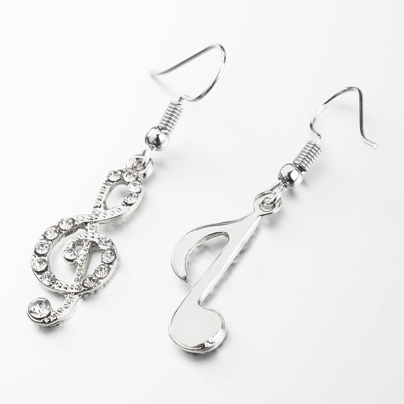 Asymmetric Shining Rhinestone Music Notes Earrings