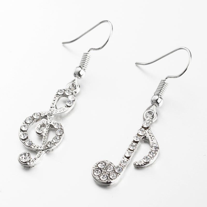 Asymmetric Shining Rhinestone Music Notes Earrings