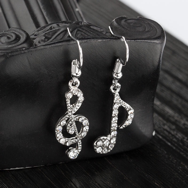 Asymmetric Shining Rhinestone Music Notes Earrings