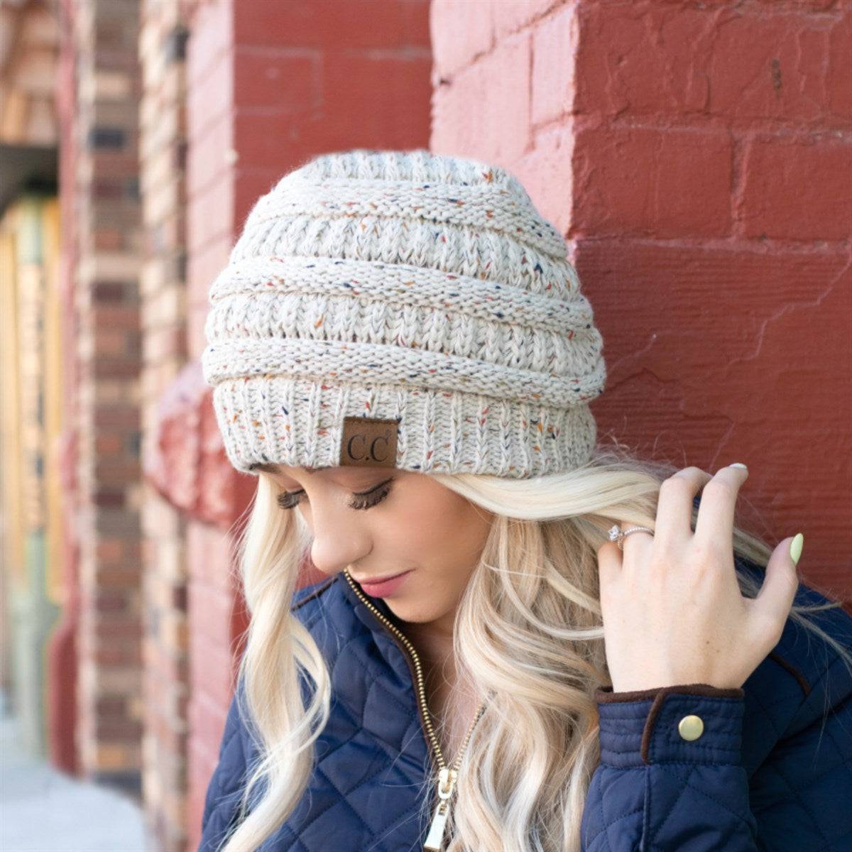 CC Cozy Confetti Cable Knit Skully Beanies Hats