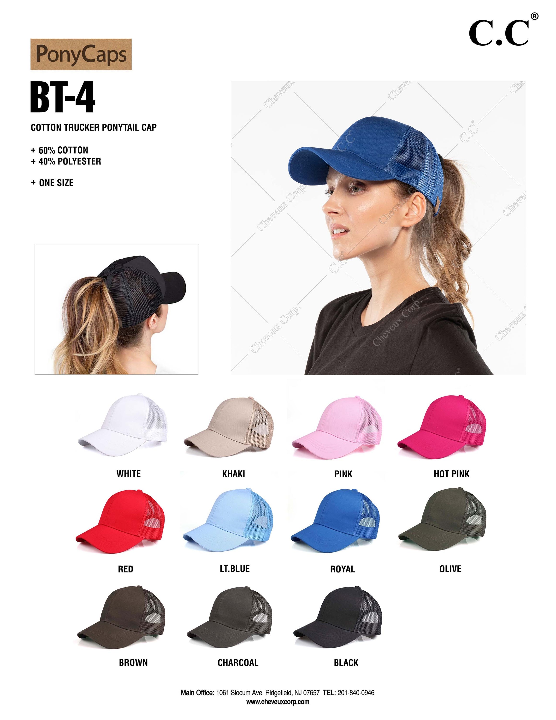 CC Solid Messy Bun Pony Cap Women, Teens and Kids Trucker Hats