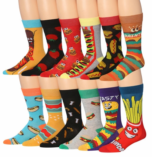 James Fiallo Mens 12 Pairs Funny Faces Striped Colorful Crew Socks