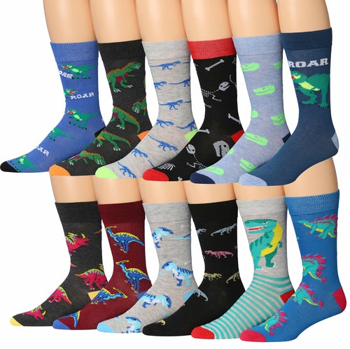 James Fiallo Mens 12 Pairs Funny Faces Striped Colorful Crew Socks