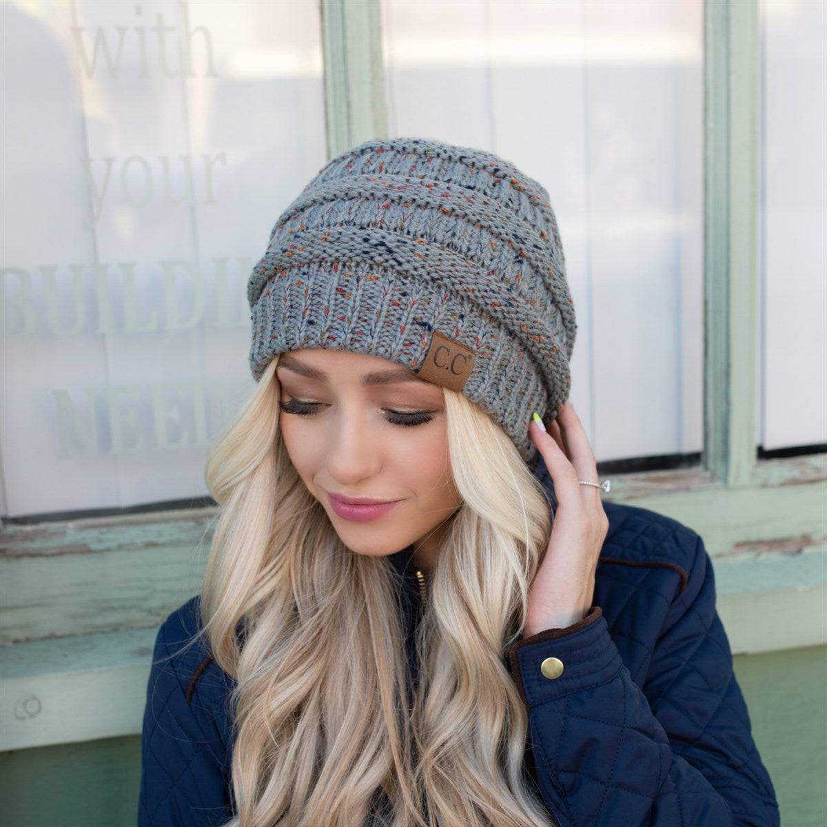 CC Cozy Confetti Cable Knit Skully Beanies Hats