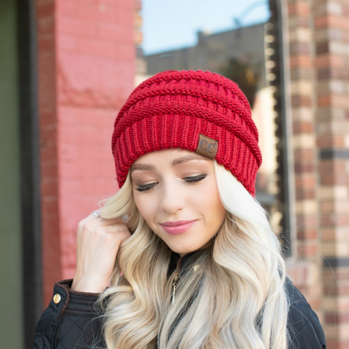 CC Cozy Metallic Cable Knit Skully Beanies Hats