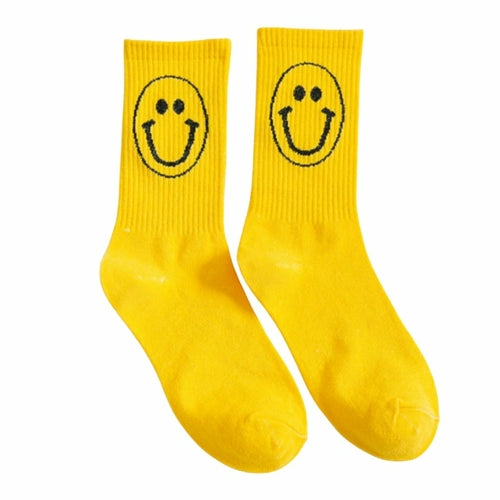 Retro 1980s Happy Face Cotton Crew Socks (4 Color Options)