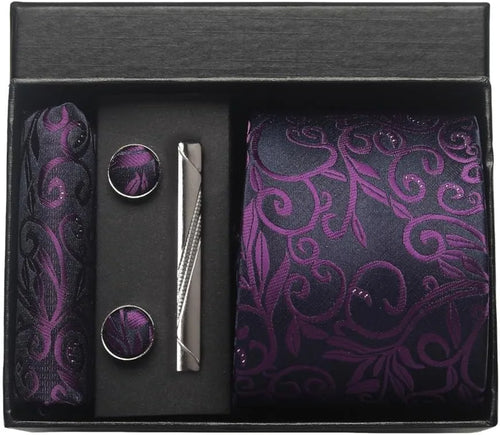 Silk Necktie with Gift Box (includes FREE handkerchief, tie clip, and cufflinks)