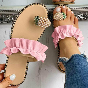 Flat Toe Casual Womens Slippers Pineapple Pearl Beach Slides