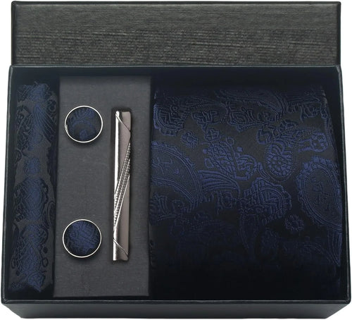 Silk Necktie with Gift Box (includes FREE handkerchief, tie clip, and cufflinks)