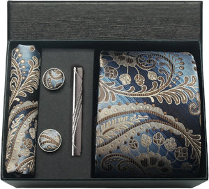 Silk Necktie with Gift Box (includes FREE handkerchief, tie clip, and cufflinks)