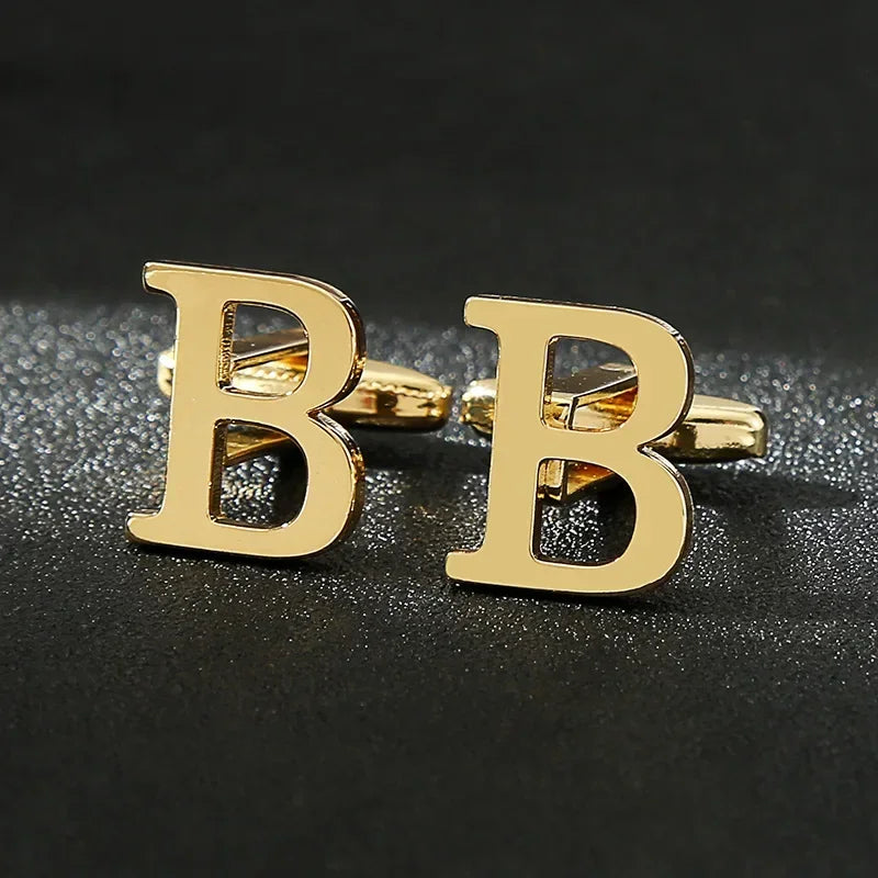 Gold Letters A-Z Cufflinks for Men