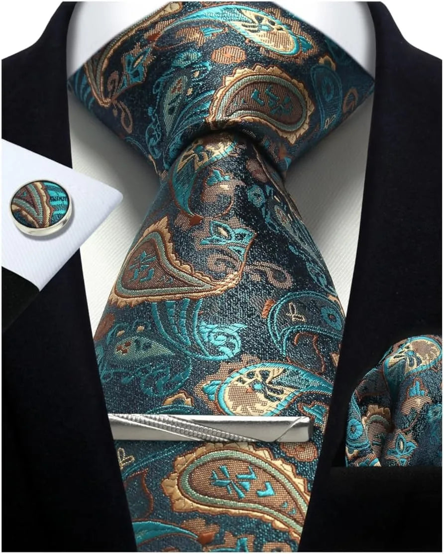 Silk Necktie with Gift Box (includes FREE handkerchief, tie clip, and cufflinks)