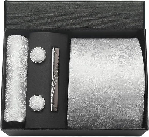 Silk Necktie with Gift Box (includes FREE handkerchief, tie clip, and cufflinks)