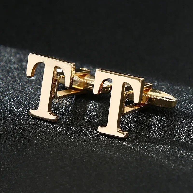 Gold Letters A-Z Cufflinks for Men