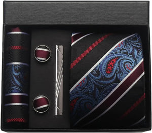 Silk Necktie with Gift Box (includes FREE handkerchief, tie clip, and cufflinks)