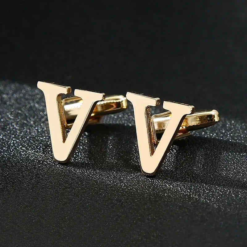 Gold Letters A-Z Cufflinks for Men