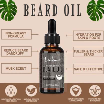 LOCKMIO Natural Beard Oil for Men | Vanilla Scent Beard Growth & Styling Care