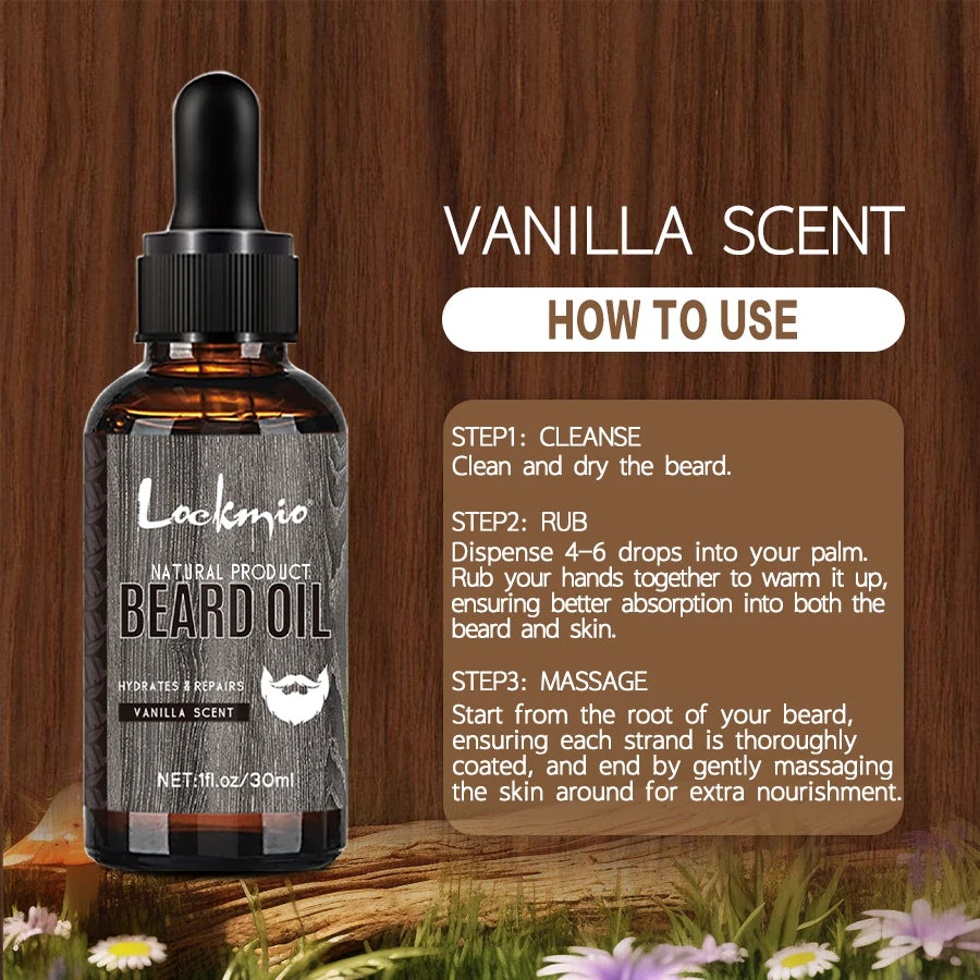 LOCKMIO Natural Beard Oil for Men | Vanilla Scent Beard Growth & Styling Care