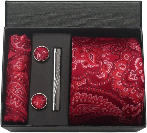 Silk Necktie with Gift Box (includes FREE handkerchief, tie clip, and cufflinks)