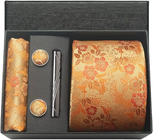 Silk Necktie with Gift Box (includes FREE handkerchief, tie clip, and cufflinks)