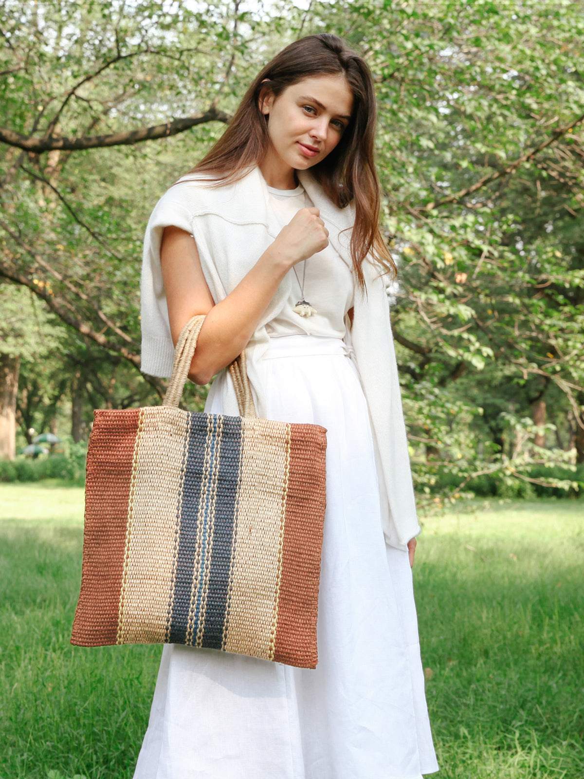 Dora Jute Tote Bag - Multi Light Brown