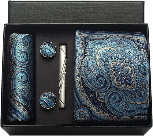 Silk Necktie with Gift Box (includes FREE handkerchief, tie clip, and cufflinks)