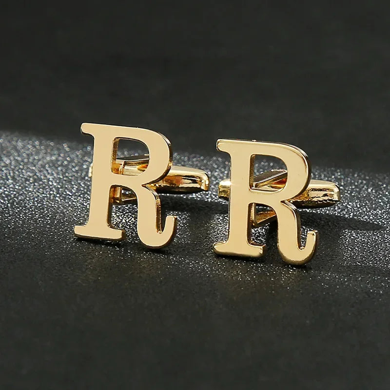 Gold Letters A-Z Cufflinks for Men