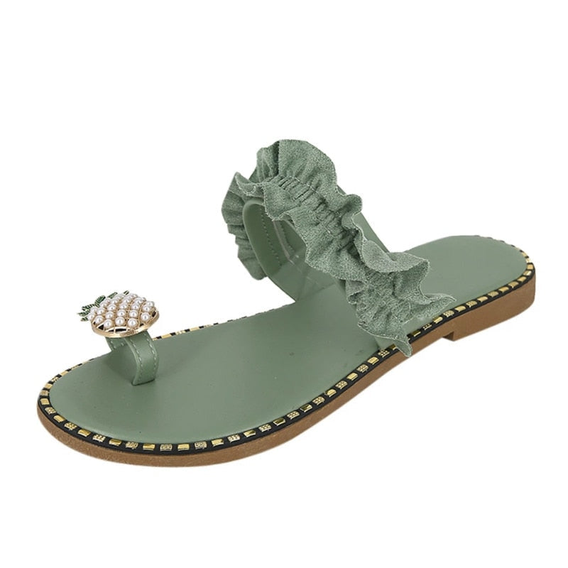 Flat Toe Casual Womens Slippers Pineapple Pearl Beach Slides