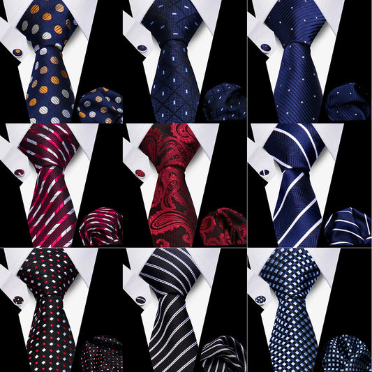 Elegant Men's Tie Set – Necktie, Handkerchief & Cufflinks
