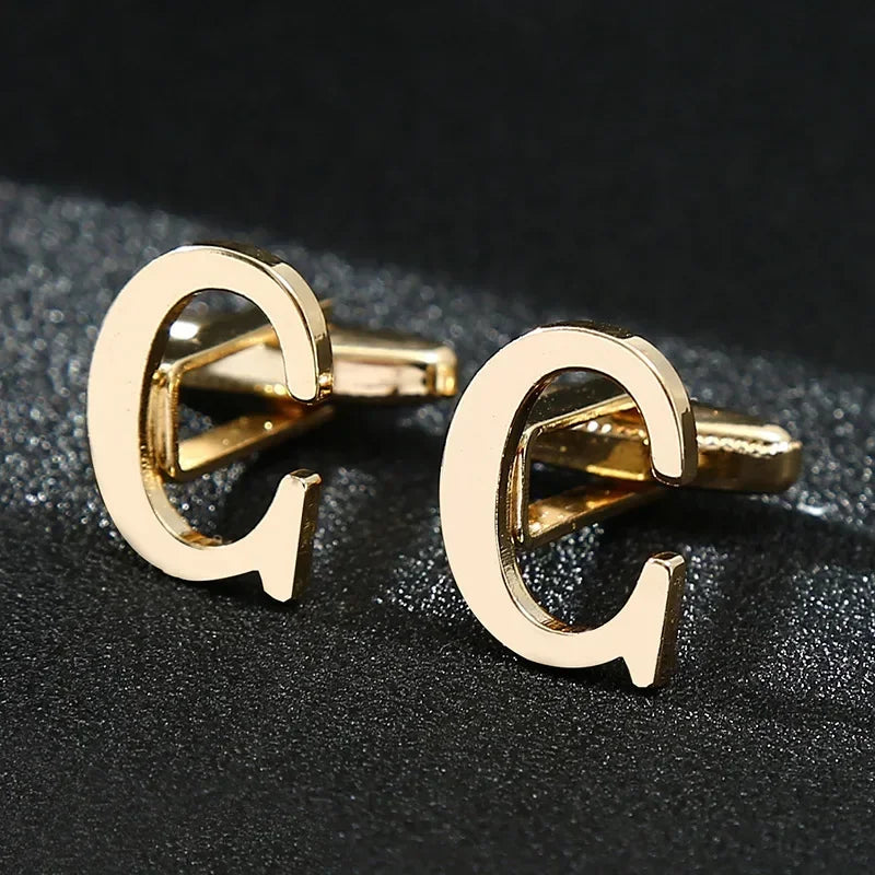 Gold Letters A-Z Cufflinks for Men