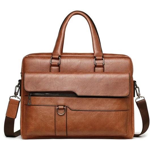 14-inch PU Leather Laptop Briefcase for Men – Stylish Business Messenger Bag