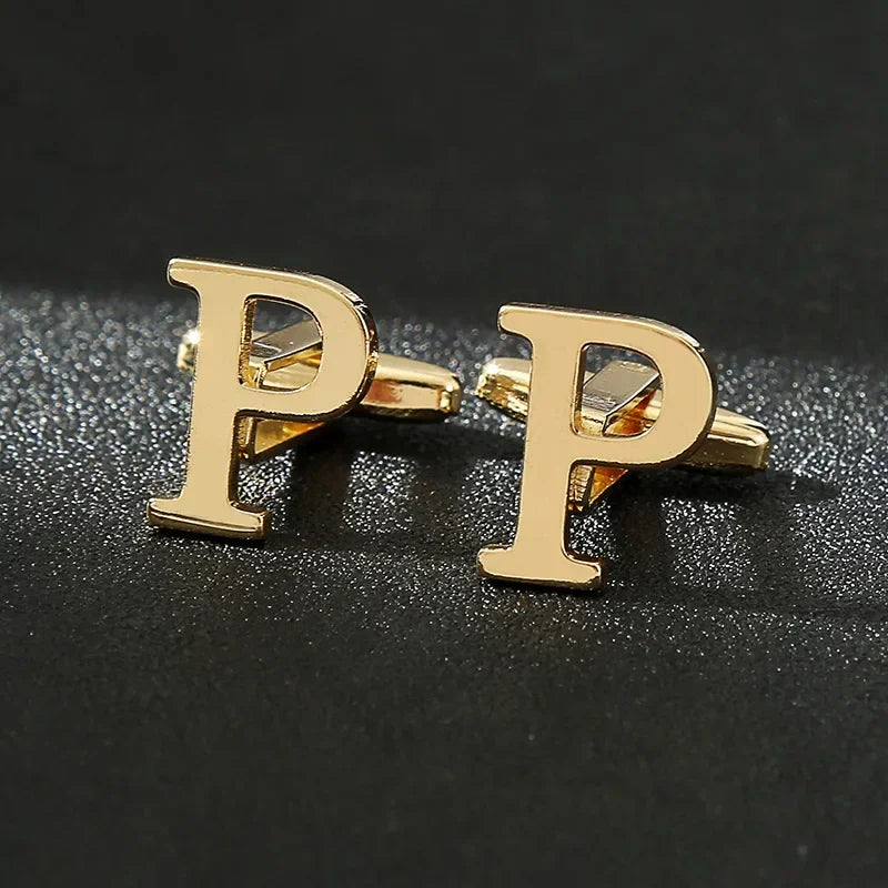 Gold Letters A-Z Cufflinks for Men