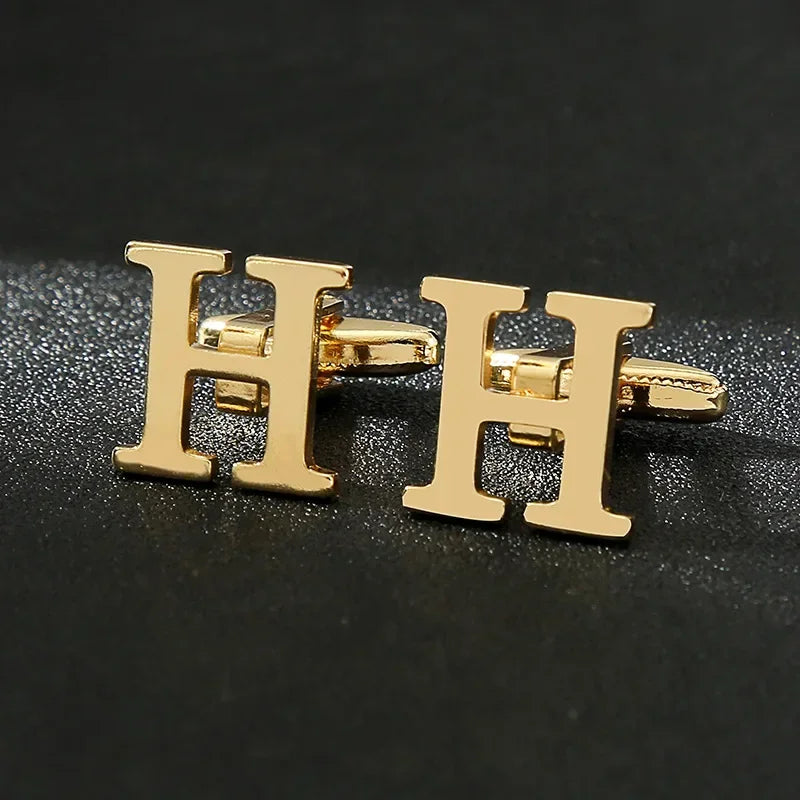 Gold Letters A-Z Cufflinks for Men