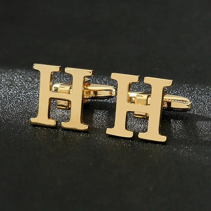 Gold Letters A-Z Cufflinks for Men
