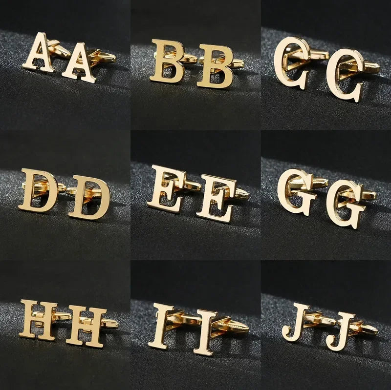 Gold Letters A-Z Cufflinks for Men