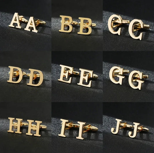 Gold Letters A-Z Cufflinks for Men