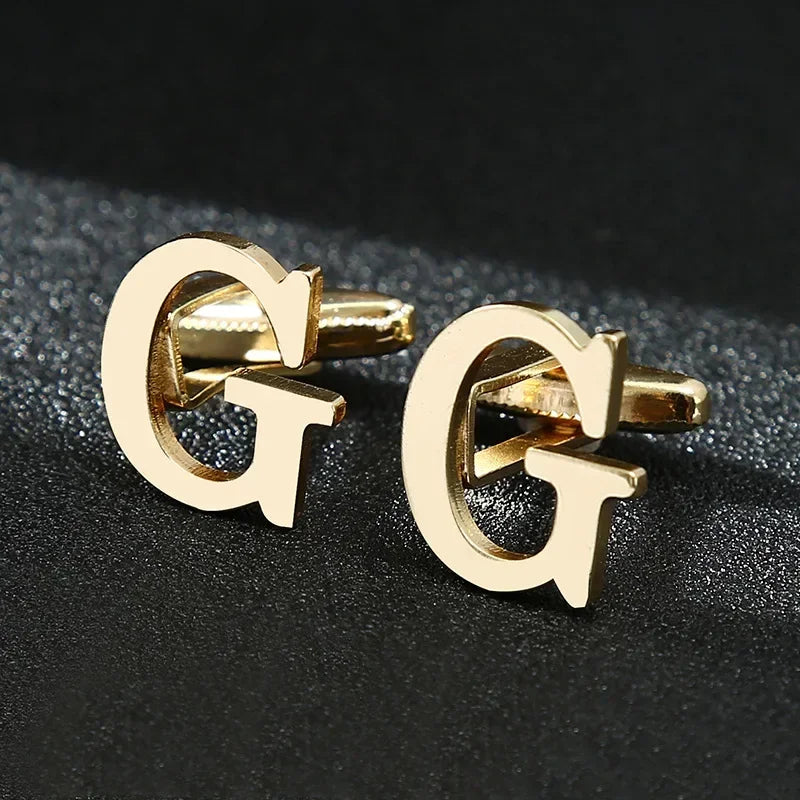 Gold Letters A-Z Cufflinks for Men