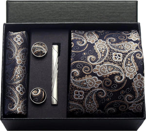 Silk Necktie with Gift Box (includes FREE handkerchief, tie clip, and cufflinks)