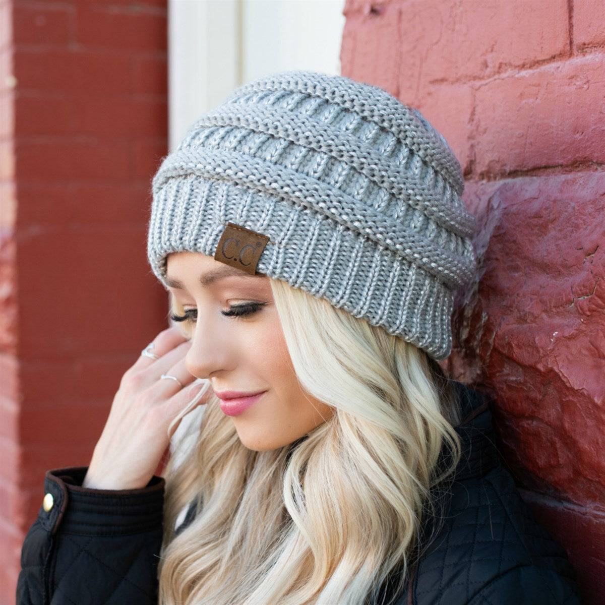 CC Cozy Metallic Cable Knit Skully Beanies Hats