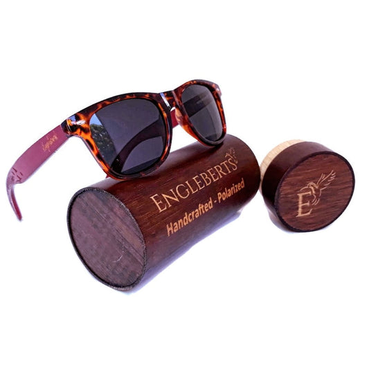 Red Bamboo Tortoise Framed Sunglasses With Wood Case, Artisan Engraved-The Friend Kloset