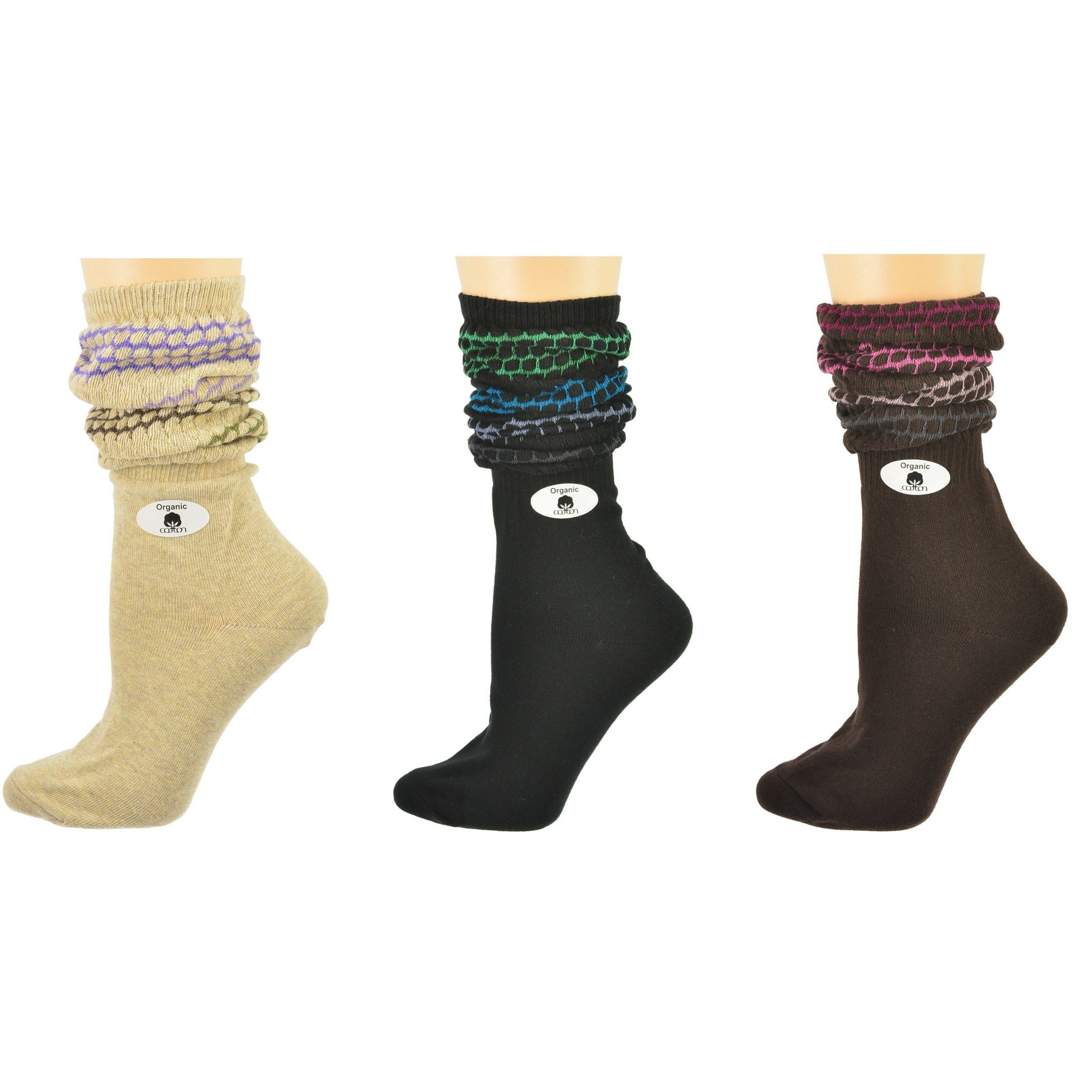 Women's Slouch or Knee High Organic Cotton Socks, 2 Pr. or 3 Pr. Pack