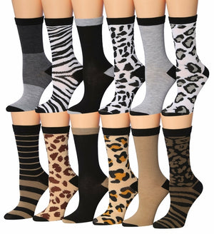 Tipi Toe Women's 12 Pairs Colorful Patterned Crew Socks