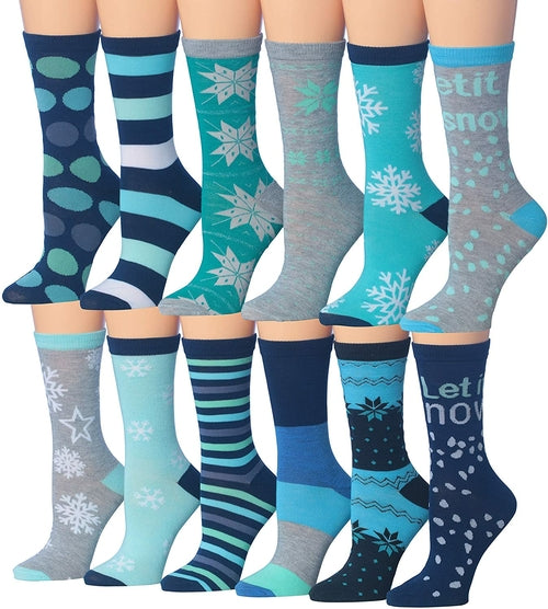 Tipi Toe Women's 12 Pairs Colorful Patterned Crew Socks